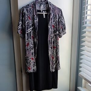 NY Collection Black Dress with Red and White Floral Pattern